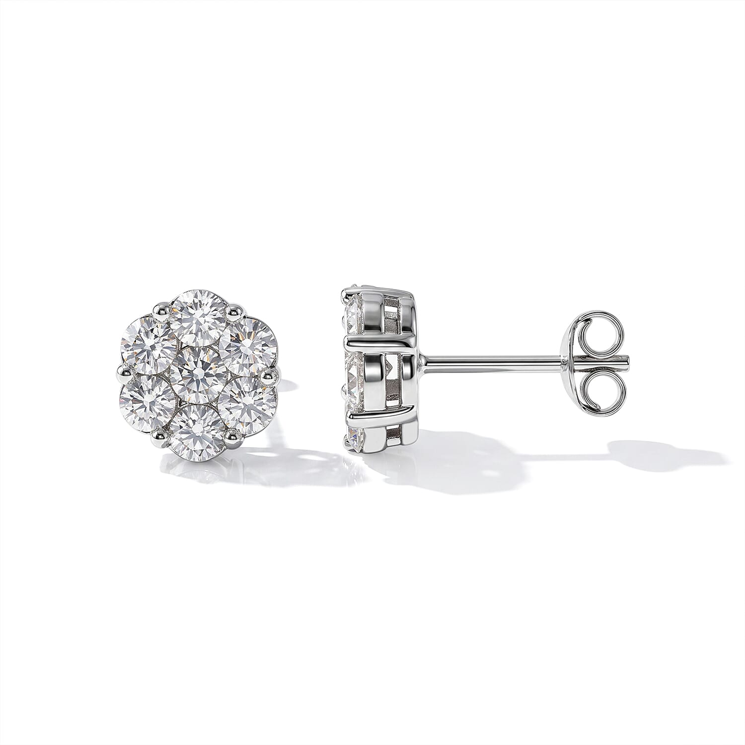 D'Joy Moissanite 1.40 ctw Floral Radiance Earrings in Rhodium Over Sterling Silver