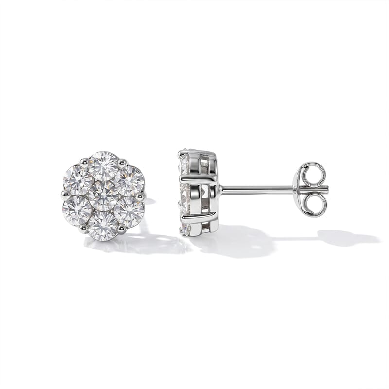 D'Joy Moissanite 1.40 ctw Floral Radiance Earrings in Rhodium Over Sterling Silver