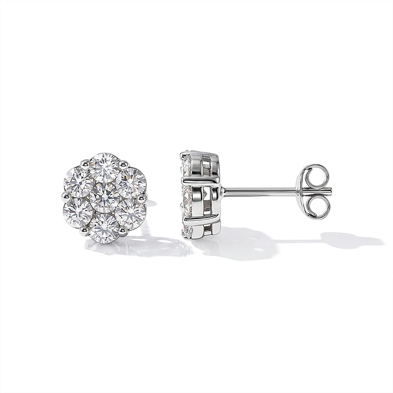 D'Joy Moissanite 1.40 ctw Floral Radiance Earrings in Rhodium Over Sterling Silver
