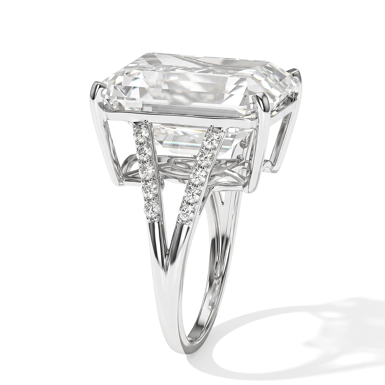 D'Joy GRA Certified Moissanite D VS 24.50 ctw Art Deco Ring in Rhodium Over Sterling Silver (Size 6.0)