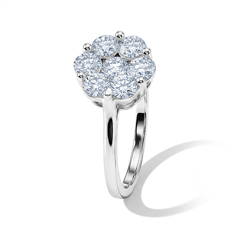 D'Joy Moissanite 1.15 ctw Floral Radiance Ring in Rhodium Over Sterling Silver (Size 5.0)