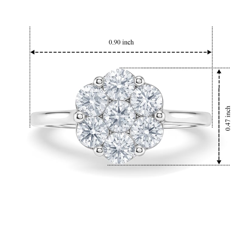 D'Joy Moissanite 1.15 ctw Floral Radiance Ring in Rhodium Over Sterling Silver (Size 5.0)