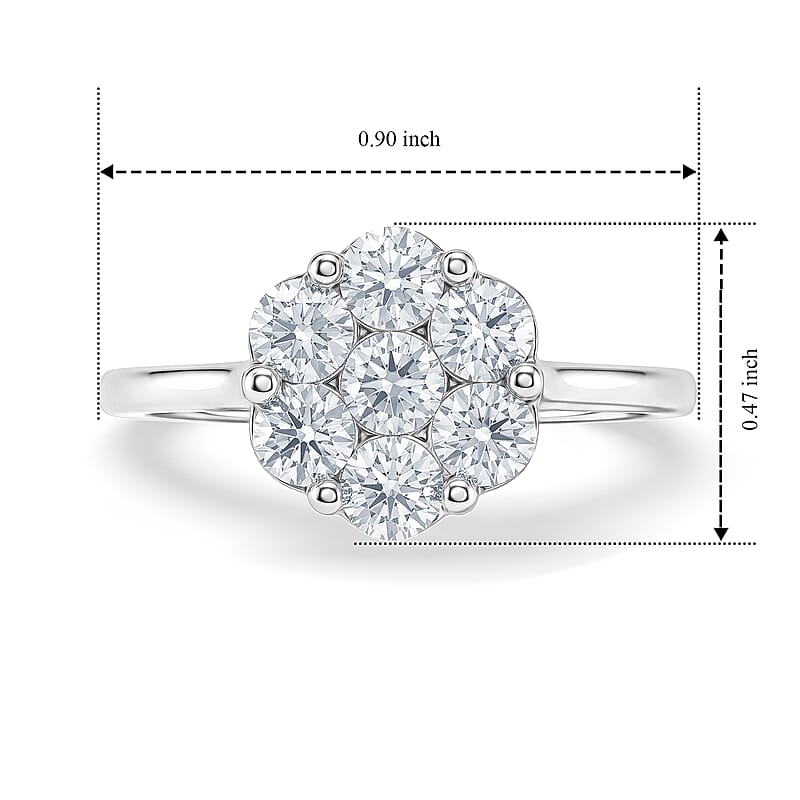 D'Joy Moissanite 1.15 ctw Floral Radiance Ring in Rhodium Over Sterling Silver (Size 5.0)