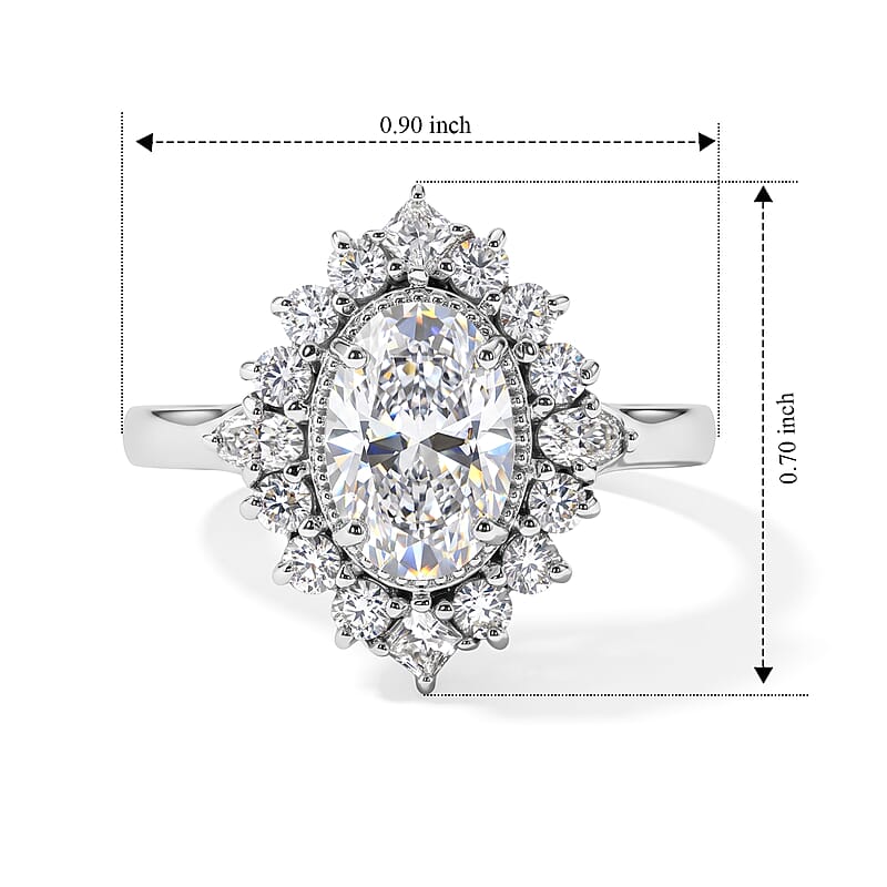 D'Joy Moissanite 2.20 ctw Sunburst Ring in Rhodium Over Sterling Silver (Size 5.0)