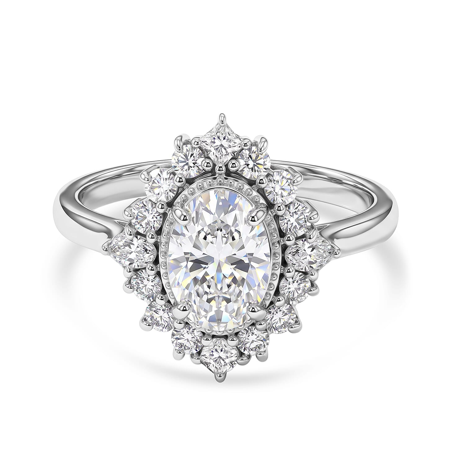 D'Joy Moissanite 2.20 ctw Sunburst Ring in Rhodium Over Sterling Silver (Size 6.0)