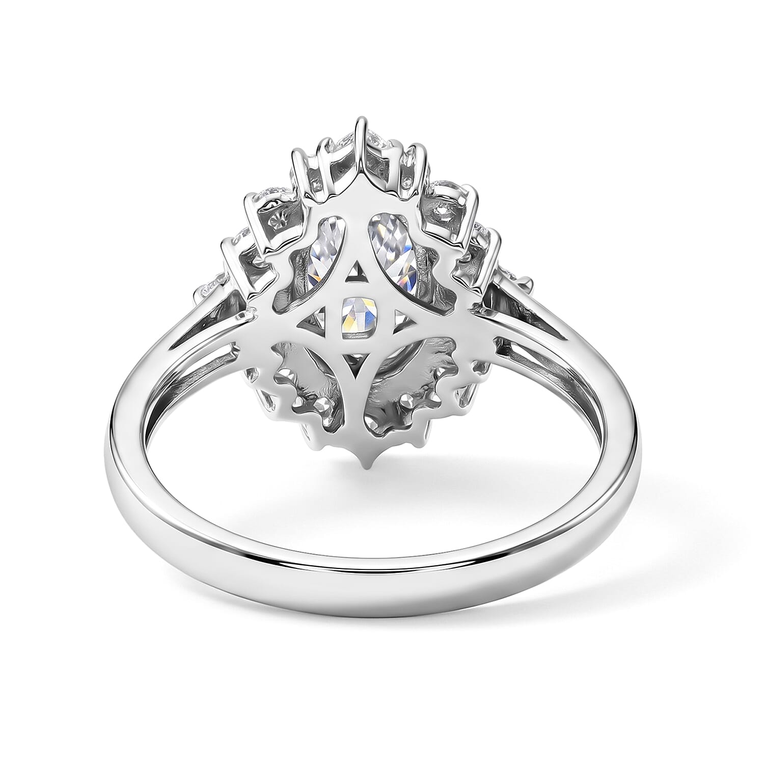 D'Joy Moissanite 2.20 ctw Sunburst Ring in Rhodium Over Sterling Silver (Size 6.0)