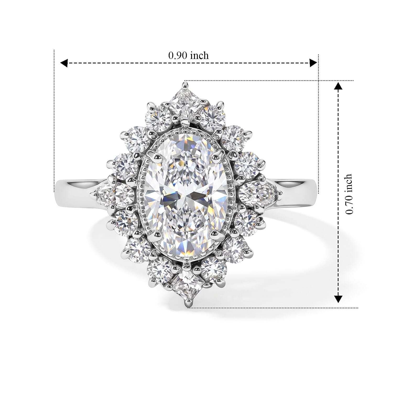 D'Joy Moissanite 2.20 ctw Sunburst Ring in Rhodium Over Sterling Silver (Size 6.0)