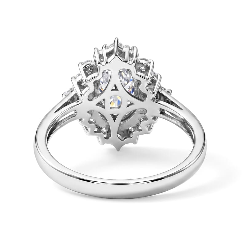 D'Joy Moissanite 2.20 ctw Sunburst Ring in Rhodium Over Sterling Silver (Size 7.0)
