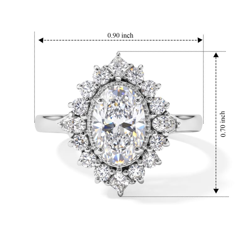 D'Joy Moissanite 2.20 ctw Sunburst Ring in Rhodium Over Sterling Silver (Size 7.0)