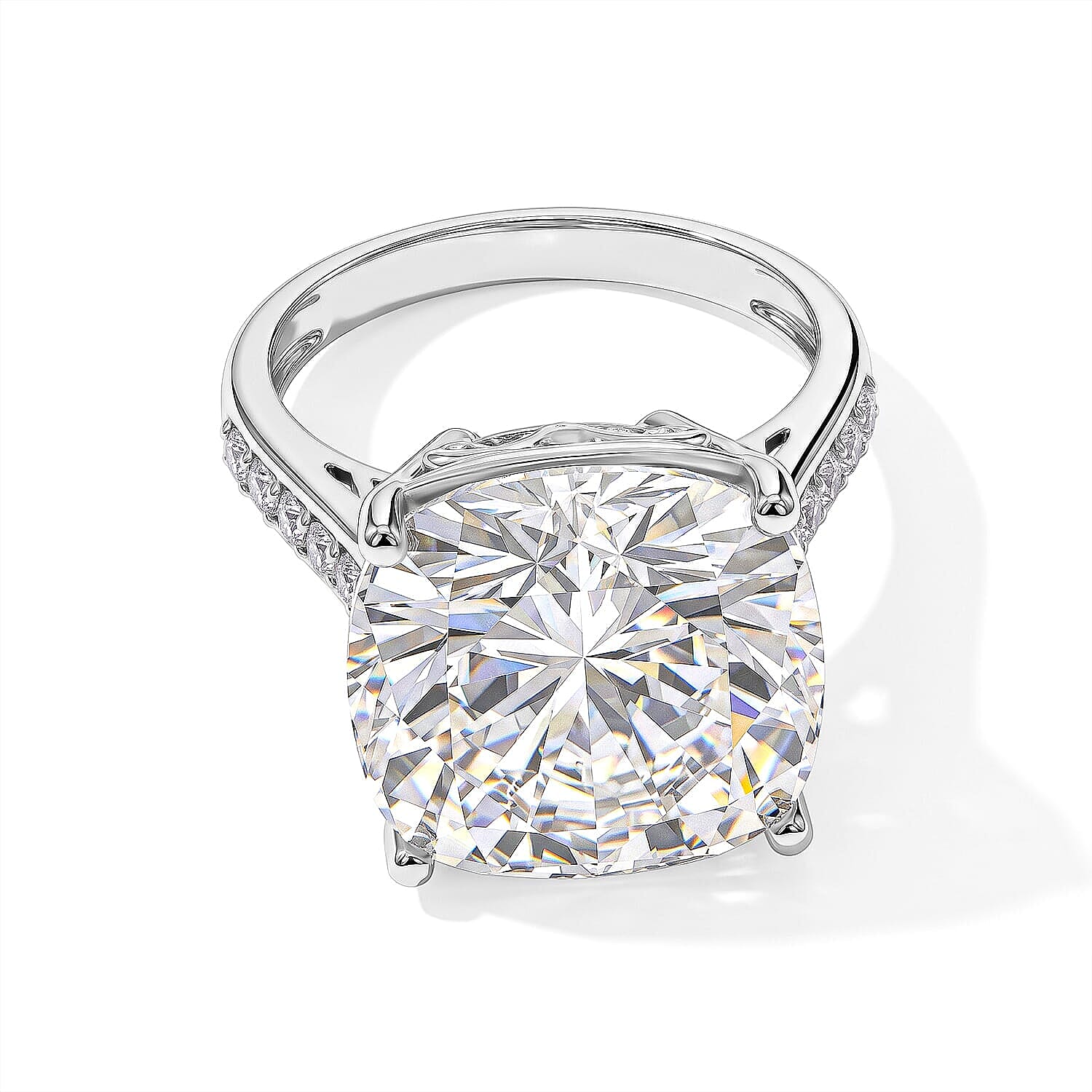 D'Joy Certified Moissanite 14.70 ctw Ring in Rhodium Over Sterling Silver (Size  5.0)