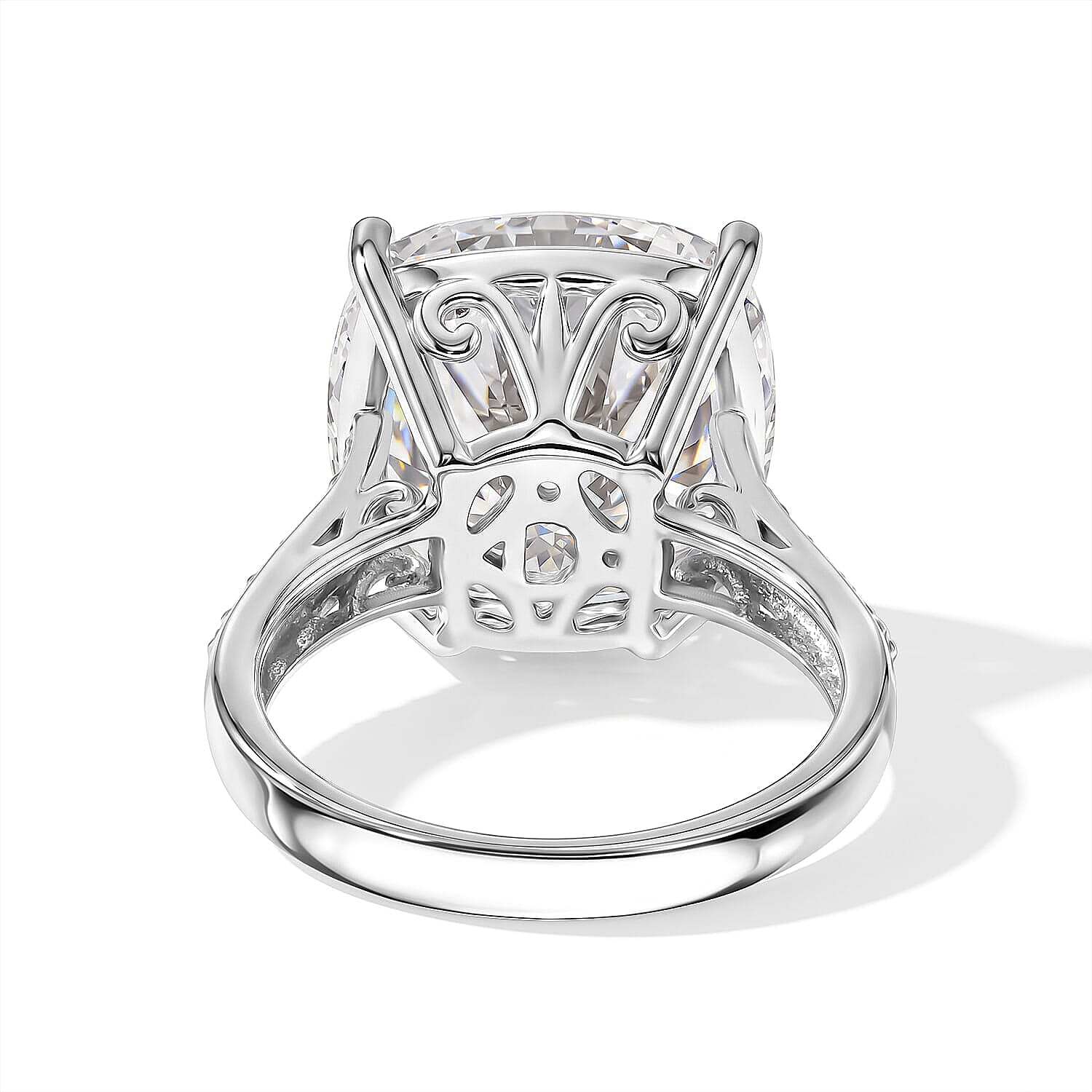 D'Joy Certified Moissanite 14.70 ctw Ring in Rhodium Over Sterling Silver (Size  5.0)