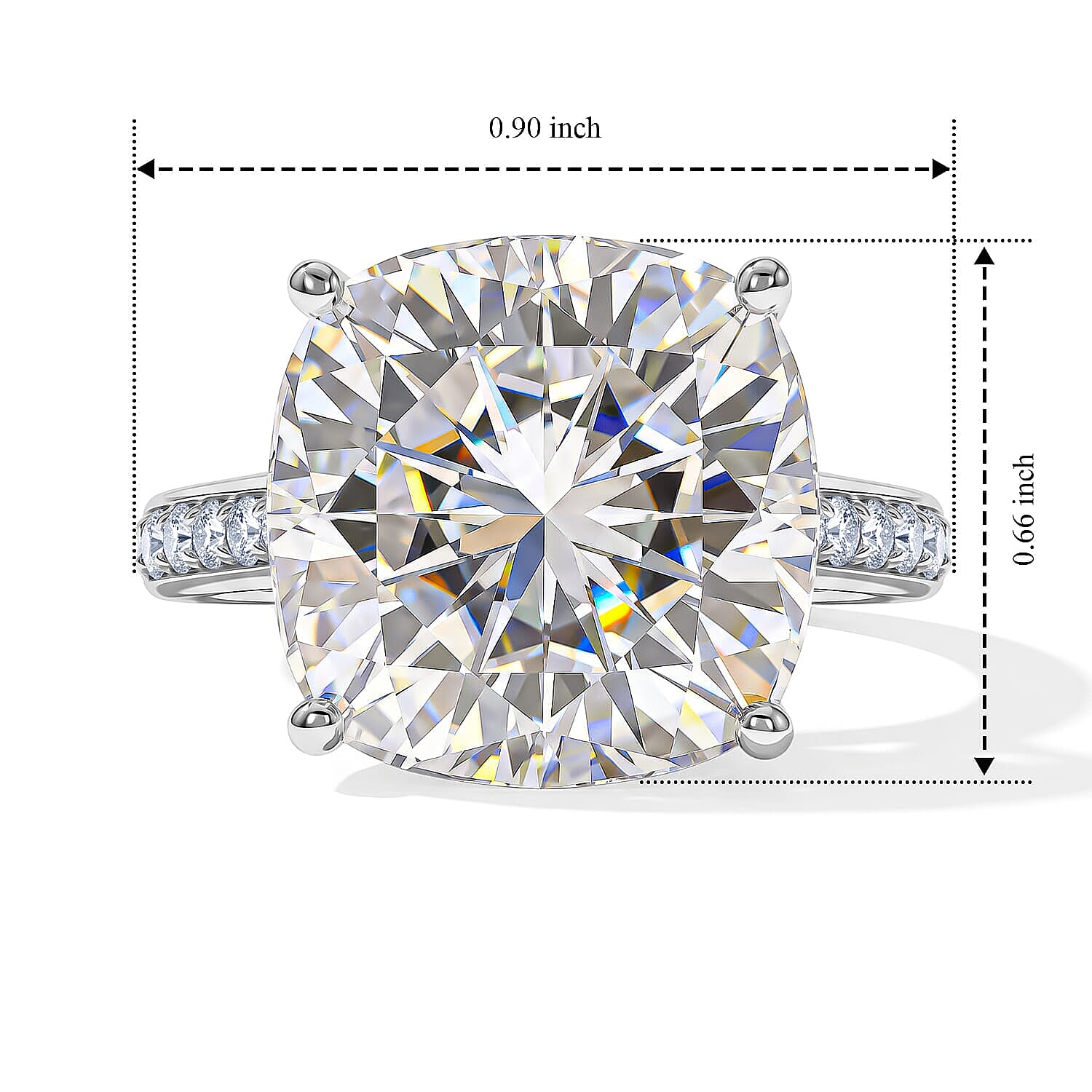 D'Joy Certified Moissanite 14.70 ctw Ring in Rhodium Over Sterling Silver (Size  5.0)