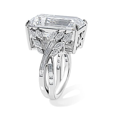 D'Joy Moissanite (Oct 20x13mm) Ring in Rhodium Over Sterling Silver (Size 5.0) 22.00 ctw