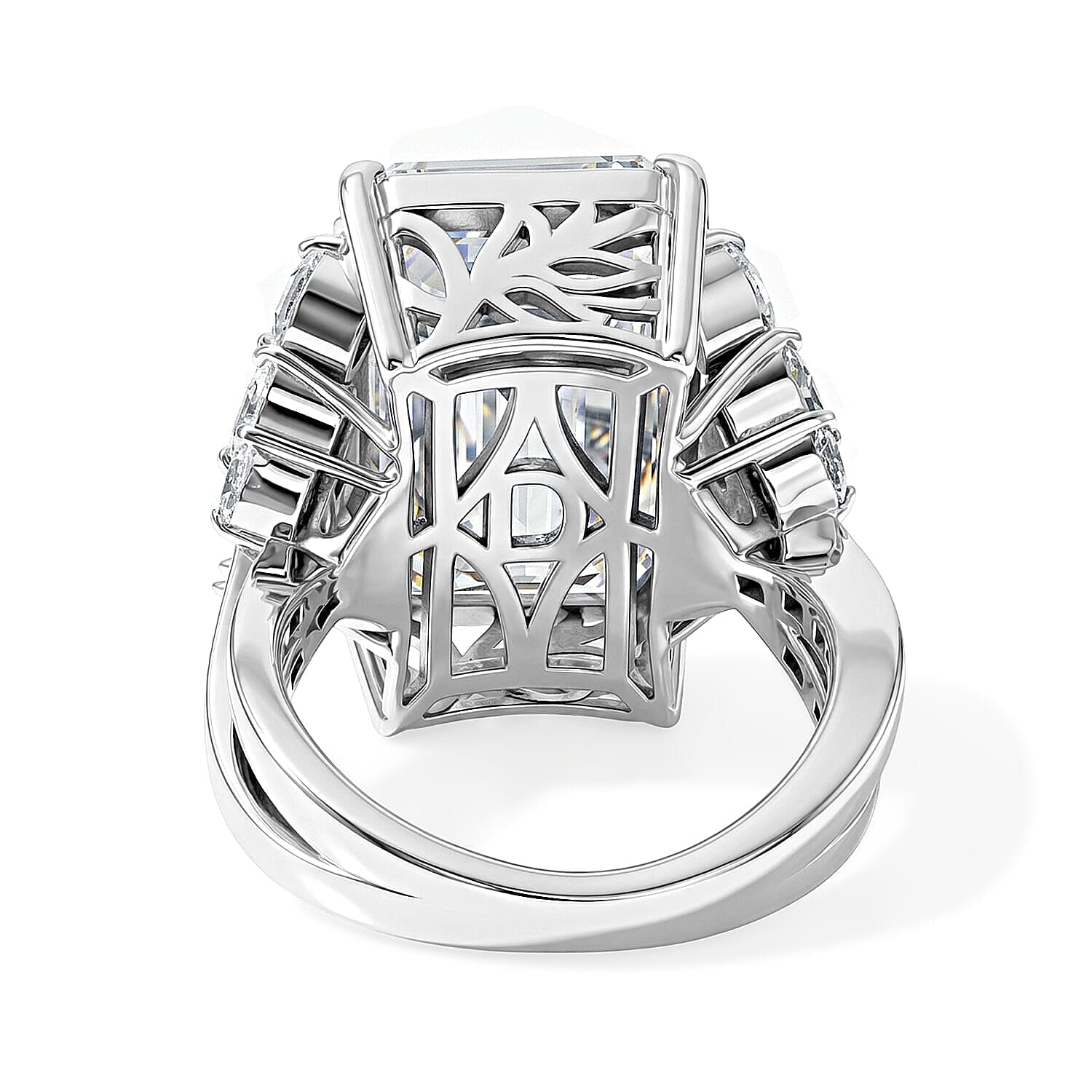D'Joy Moissanite (Oct 20x13mm) Ring in Rhodium Over Sterling Silver (Size 5.0) 22.00 ctw