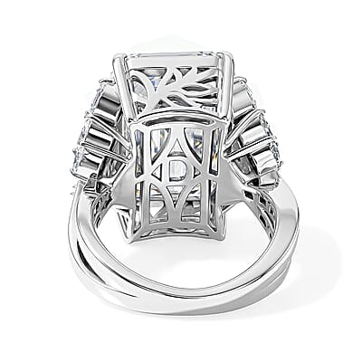 D'Joy Moissanite (Oct 20x13mm) Ring in Rhodium Over Sterling Silver (Size 5.0) 22.00 ctw