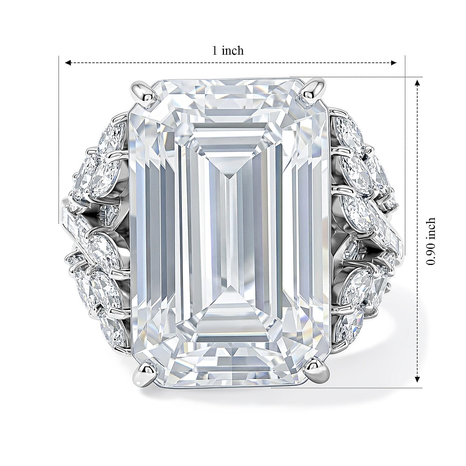D'Joy Moissanite (Oct 20x13mm) Ring in Rhodium Over Sterling Silver (Size 5.0) 22.00 ctw