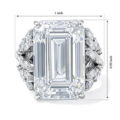 D'Joy Moissanite (Oct 20x13mm) Ring in Rhodium Over Sterling Silver (Size 5.0) 22.00 ctw