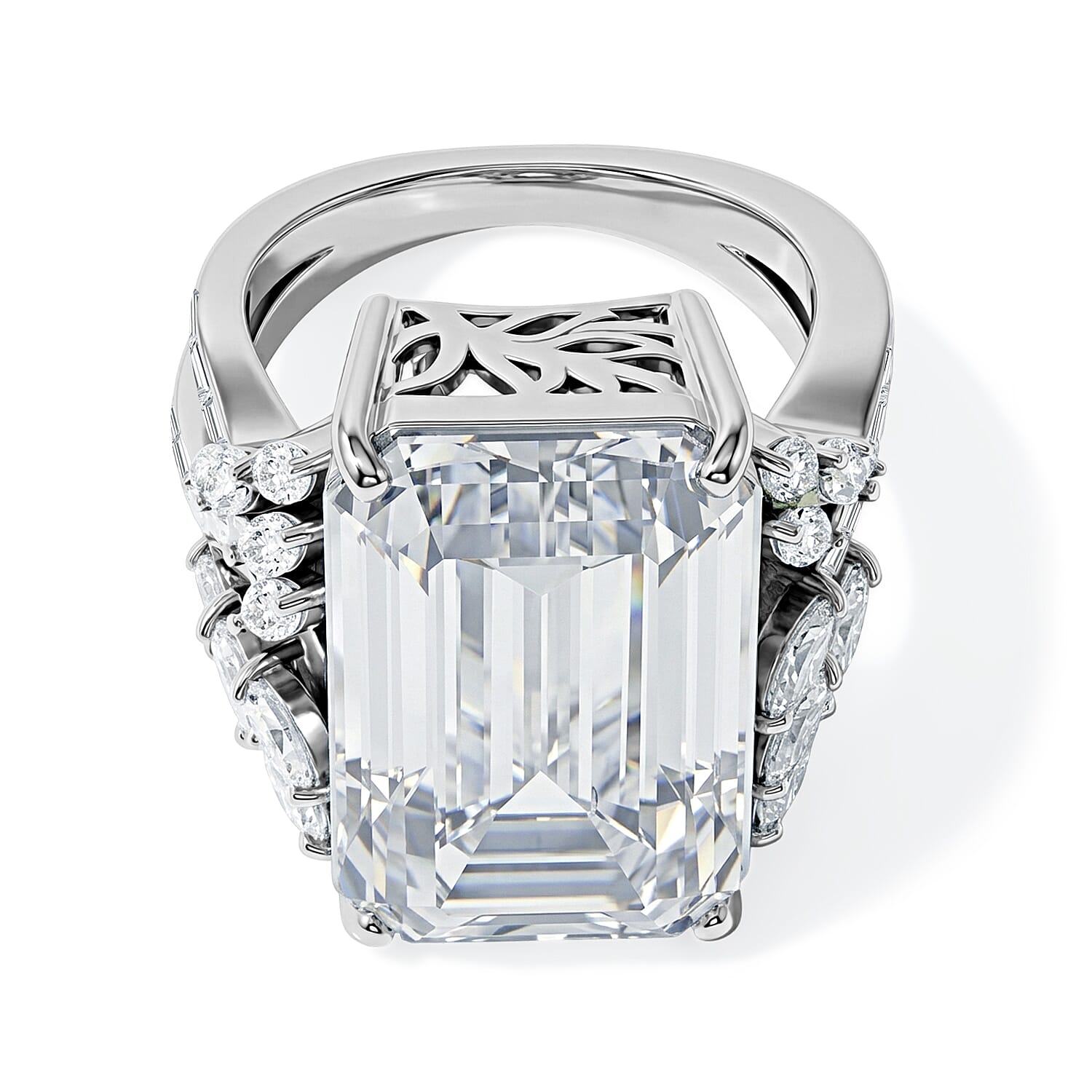 D'Joy Moissanite 22.00 ctw Timeless Glacier Crown Ring in Rhodium Over Sterling Silver (Size 6.0)