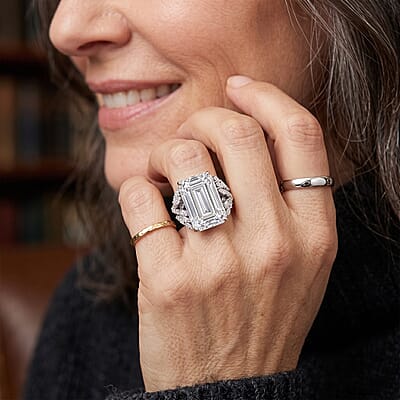 D'Joy Moissanite 22.00 ctw Timeless Glacier Crown Ring in Rhodium Over Sterling Silver (Size 6.0)