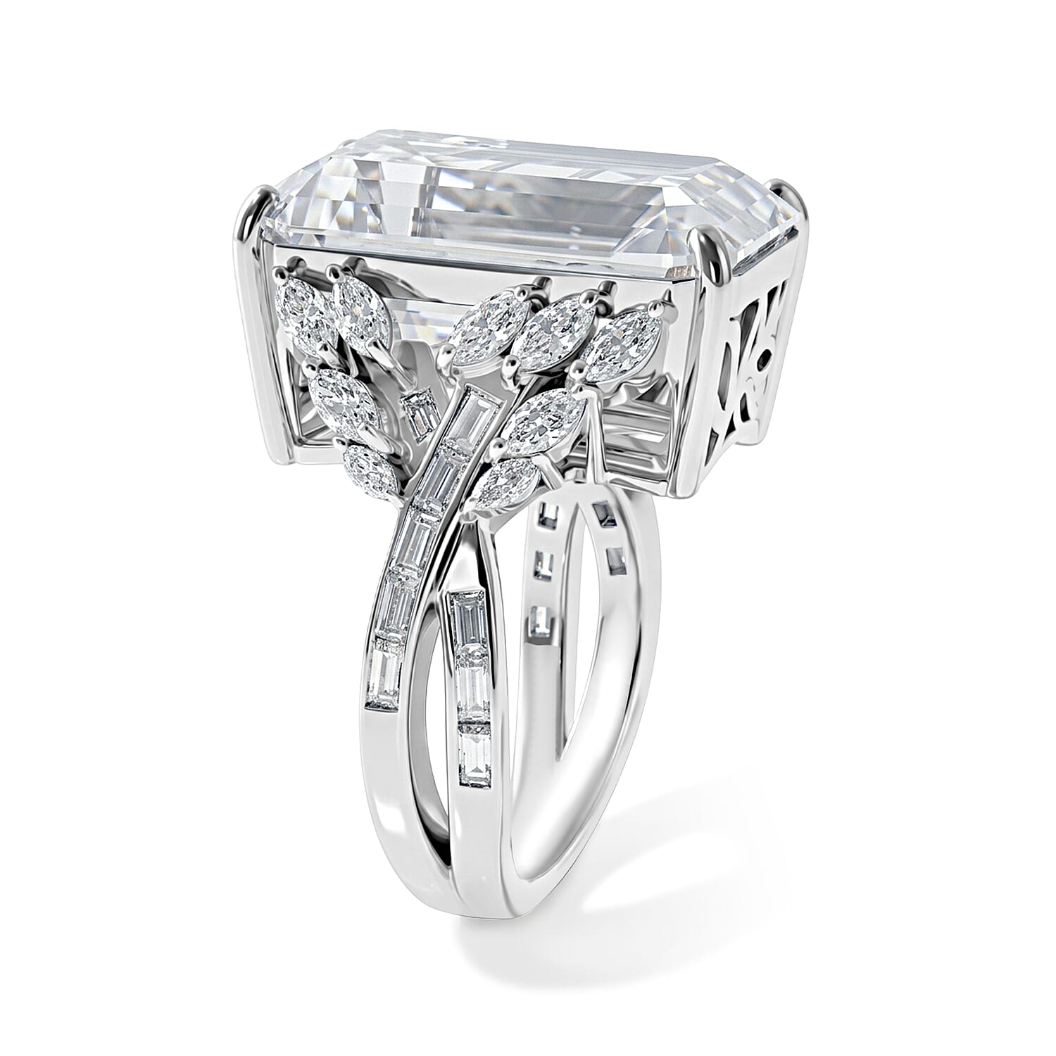 D'Joy Moissanite 22.00 ctw Timeless Glacier Crown Ring in Rhodium Over Sterling Silver (Size 6.0)