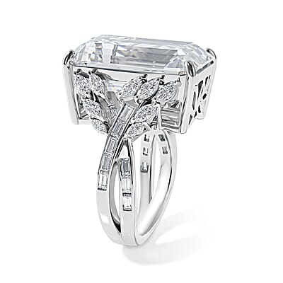 D'Joy Moissanite 22.00 ctw Timeless Glacier Crown Ring in Rhodium Over Sterling Silver (Size 6.0)