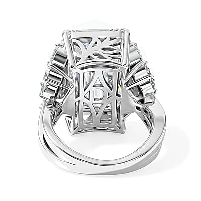 D'Joy Moissanite 22.00 ctw Timeless Glacier Crown Ring in Rhodium Over Sterling Silver (Size 6.0)