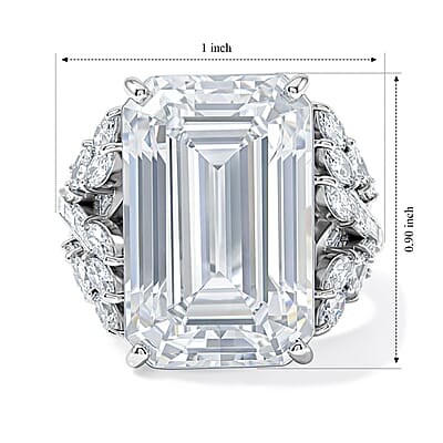 D'Joy Moissanite 22.00 ctw Timeless Glacier Crown Ring in Rhodium Over Sterling Silver (Size 6.0)