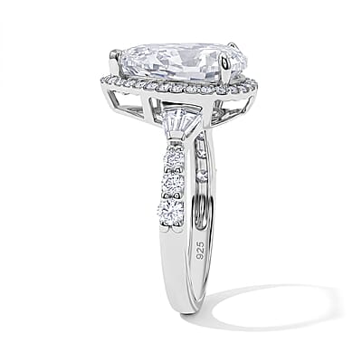 D'Joy Moissanite (Pear 15x9mm) Ring in Rhodium Over Sterling Silver (Size 5.0) 5.90 ctw