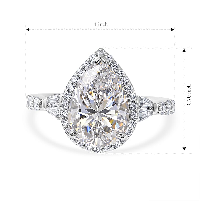 D'Joy Moissanite 4.90 ctw Halo Ring in Rhodium Over Sterling Silver (Size 6.0)