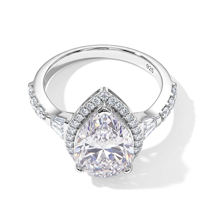 D'Joy Moissanite 4.90 ctw Halo Ring in Rhodium Over Sterling Silver (Size 7.0)