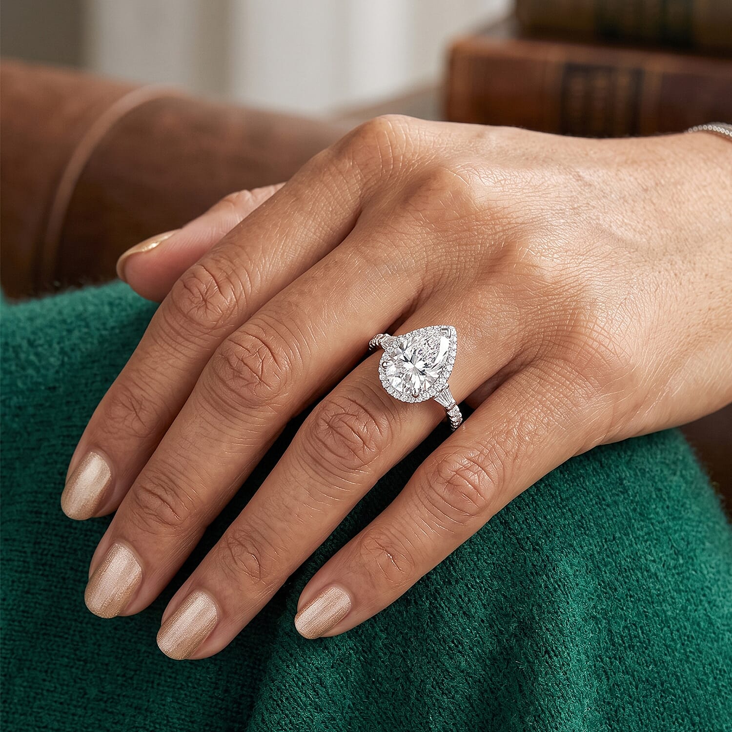 D'Joy Moissanite 4.90 ctw Halo Ring in Rhodium Over Sterling Silver (Size 7.0)