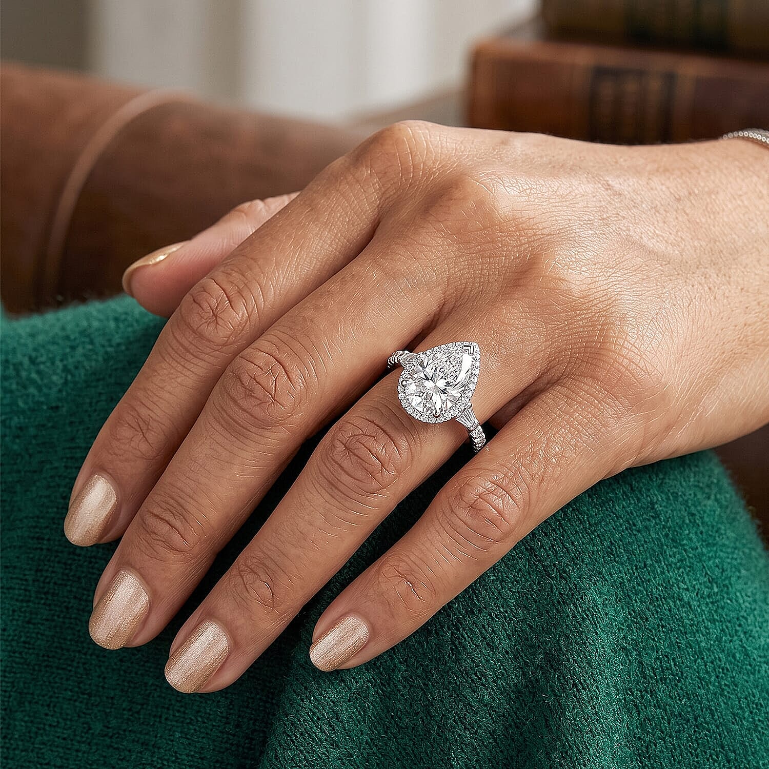 D'Joy Moissanite 4.90 ctw Halo Ring in Rhodium Over Sterling Silver (Size 8.0)