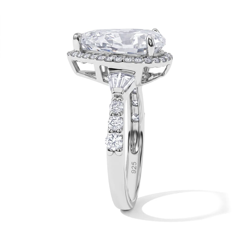 D'Joy Moissanite 4.90 ctw Halo Ring in Rhodium Over Sterling Silver (Size 8.0)