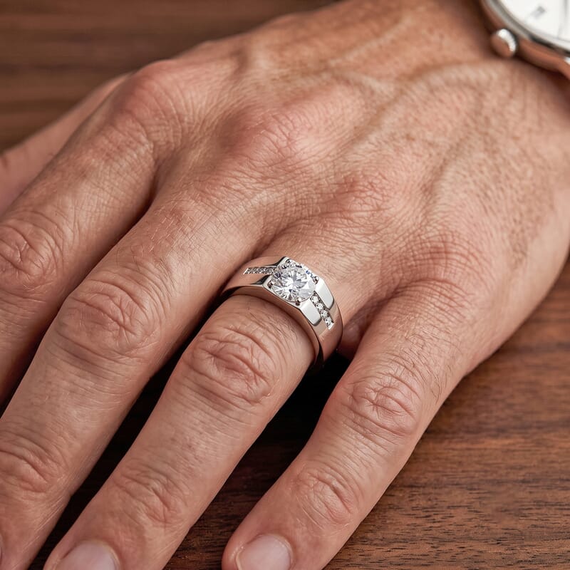 D'Joy Moissanite 2.15 ctw Men's Ring in Rhodium Over Sterling Silver (Size  11.0)