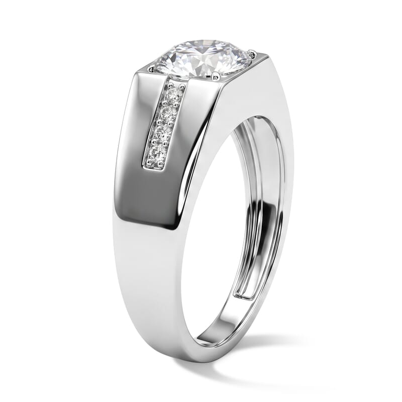 D'Joy Moissanite 2.15 ctw Men's Ring in Rhodium Over Sterling Silver (Size  11.0)