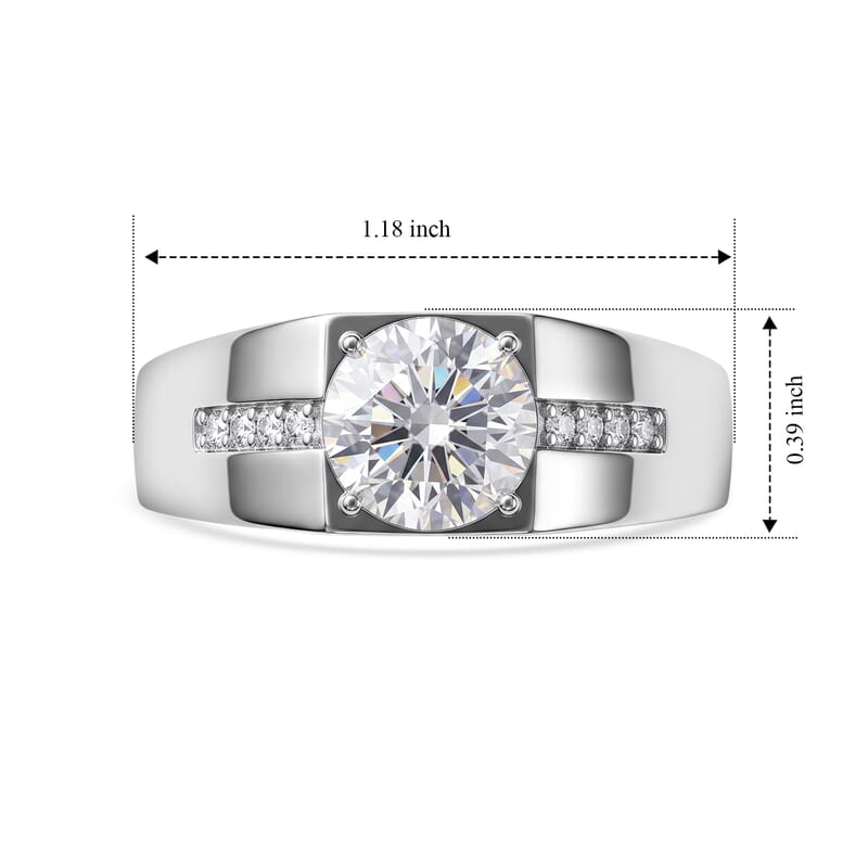 D'Joy Moissanite 2.15 ctw Men's Ring in Rhodium Over Sterling Silver (Size  11.0)