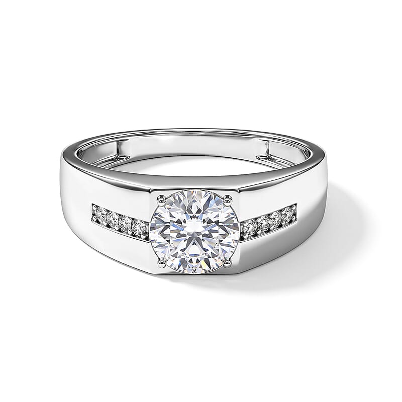 D'Joy Moissanite 2.15 ctw Men's Ring in Rhodium Over Sterling Silver (Size 9.0)