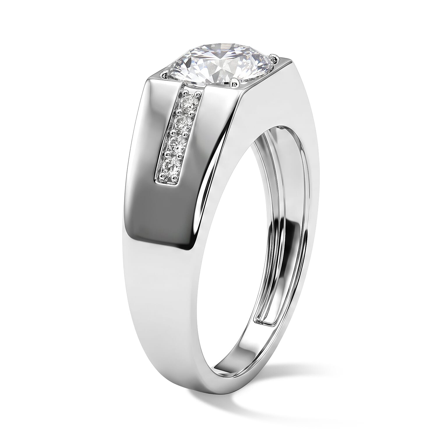 D'Joy Moissanite 2.15 ctw Men's Ring in Rhodium Over Sterling Silver (Size 9.0)