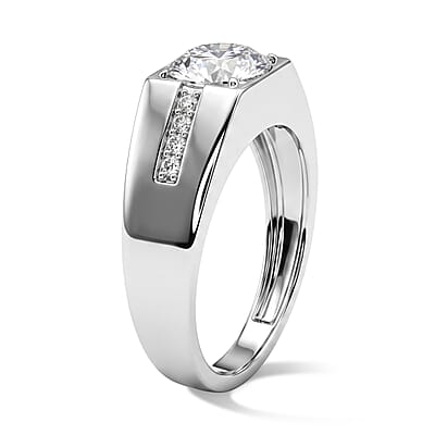 D'Joy Moissanite 2.15 ctw Men's Ring in Rhodium Over Sterling Silver (Size 9.0)