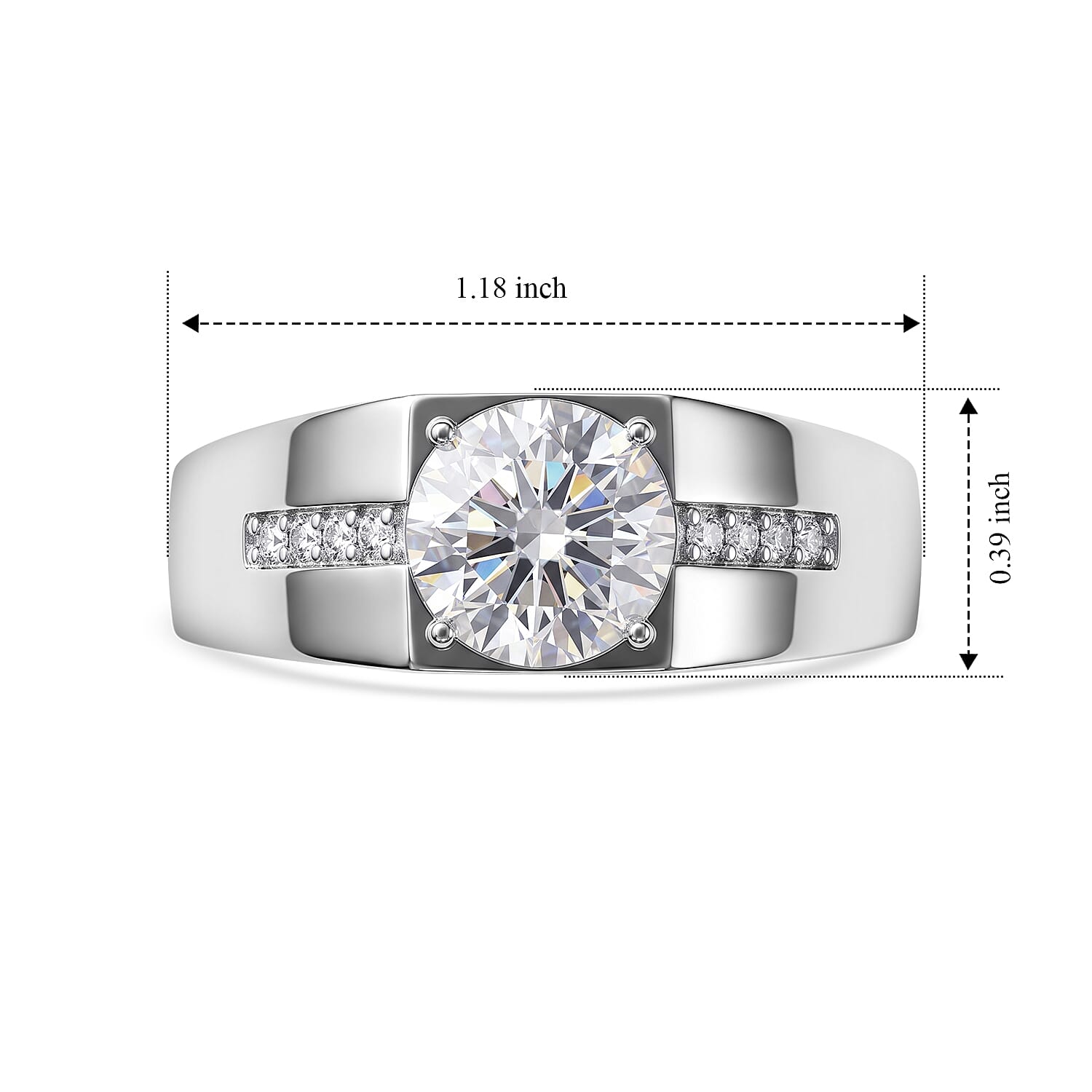 D'Joy Moissanite 2.15 ctw Men's Ring in Rhodium Over Sterling Silver (Size 9.0)