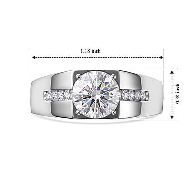 D'Joy Moissanite 2.15 ctw Men's Ring in Rhodium Over Sterling Silver (Size 9.0)