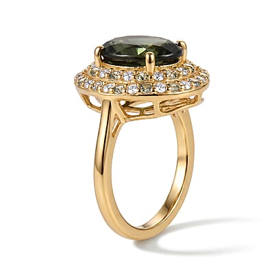 D'Joy Premium Bohemian Moldavite and Multi Gemstone 4.10 ctw Ring in 18K Vermeil Yellow Gold Over Sterling Silver (Size 6.0)