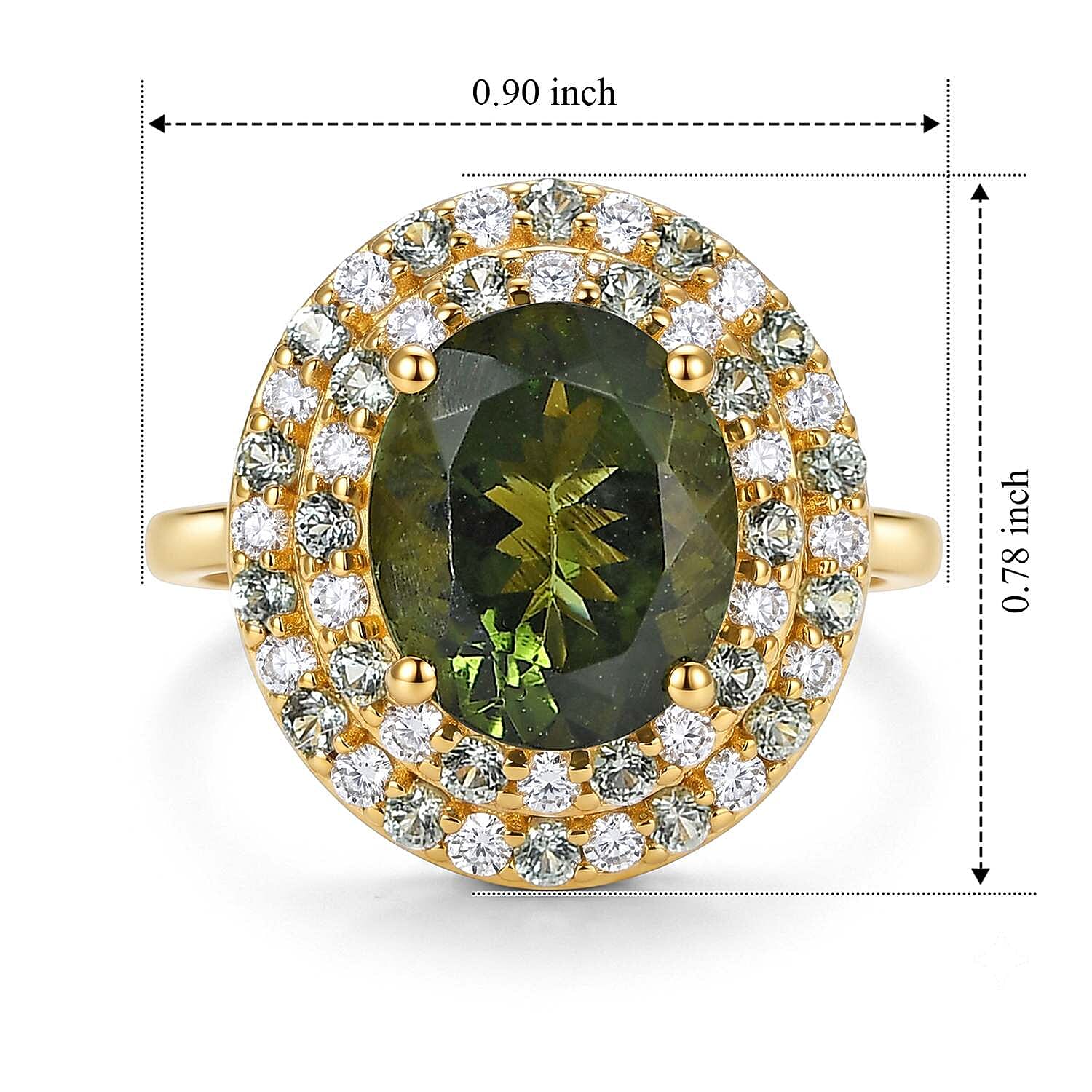 D'Joy Premium Bohemian Moldavite and Multi Gemstone 4.10 ctw Ring in 18K Vermeil Yellow Gold Over Sterling Silver (Size 6.0)