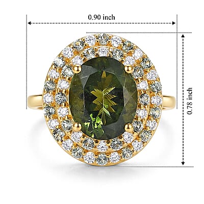 D'Joy Premium Bohemian Moldavite and Multi Gemstone 4.10 ctw Ring in 18K Vermeil Yellow Gold Over Sterling Silver (Size 6.0)