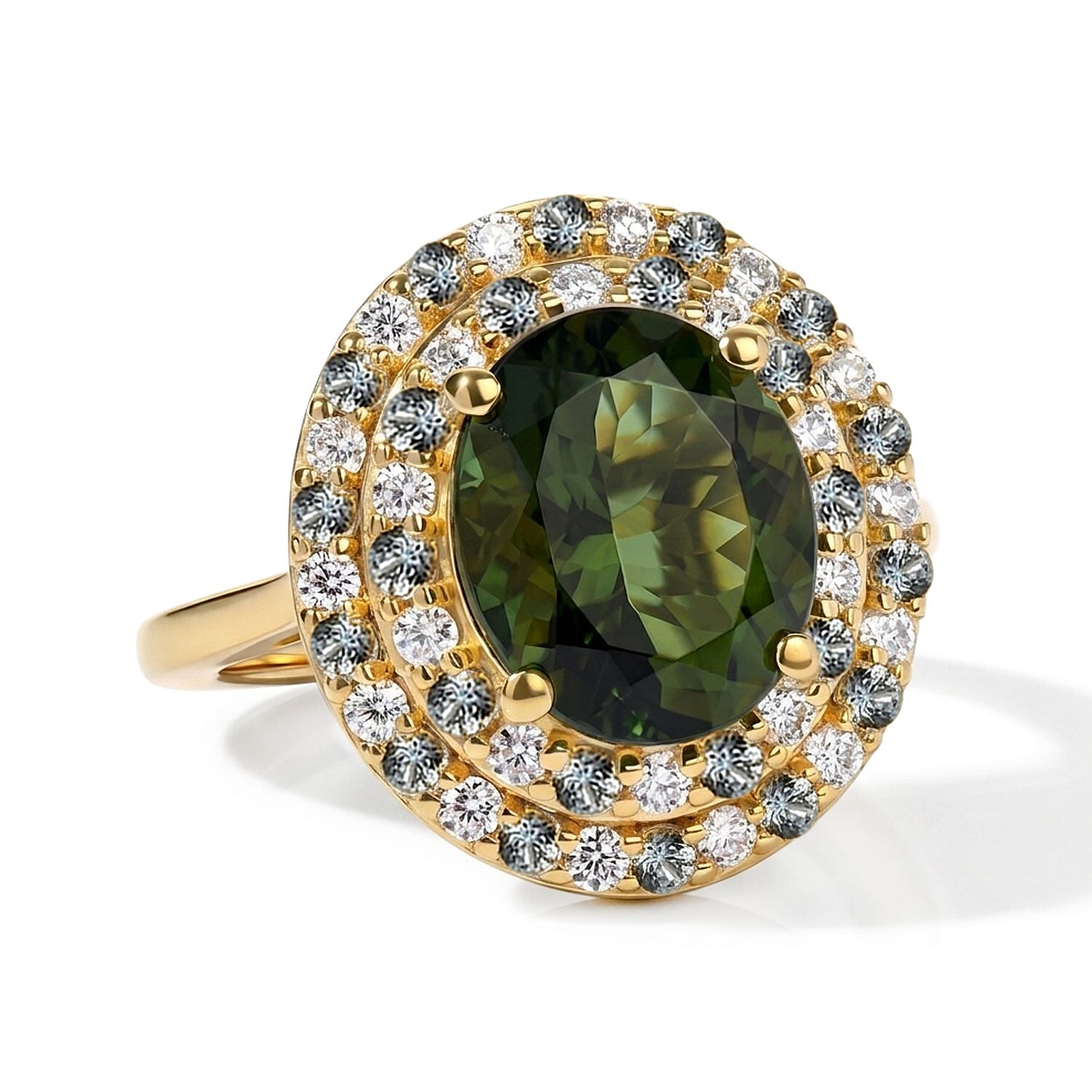 D'Joy Premium Bohemian Moldavite and Multi Gemstone 4.10 ctw Regal Garden Ring in 18K Vermeil Yellow Gold Over Sterling Silver (Size 8.0)