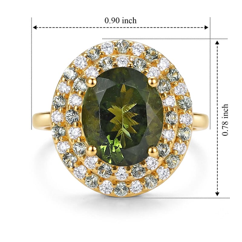 D'Joy Premium Bohemian Moldavite and Multi Gemstone 4.10 ctw Regal Garden Ring in 18K Vermeil Yellow Gold Over Sterling Silver (Size 8.0)