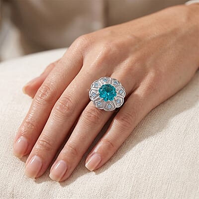 Capri Blue Quartz, Swiss Blue Topaz Ring in Platinum Over Sterling Silver (Size 10.5) 7.63 ctw