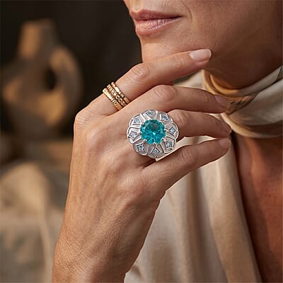 Capri Blue Quartz, Swiss Blue Topaz Ring in Platinum Over Sterling Silver (Size 10.5) 7.63 ctw