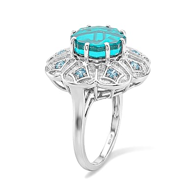 Capri Blue Quartz, Swiss Blue Topaz Ring in Platinum Over Sterling Silver (Size 10.5) 7.63 ctw