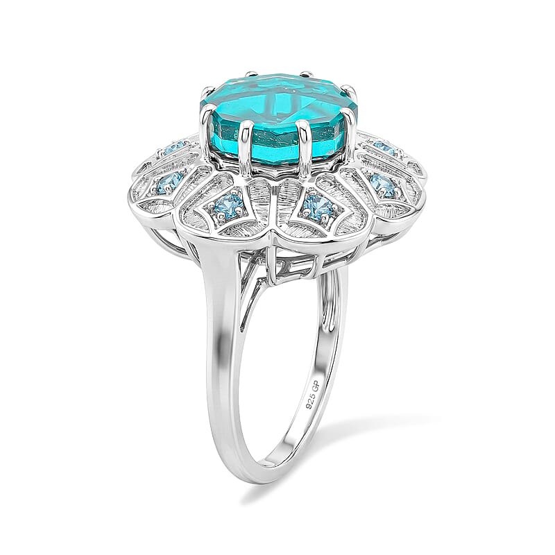 Capri Blue Quartz, Swiss Blue Topaz Ring in Platinum Over Sterling Silver (Size 10.5) 7.63 ctw